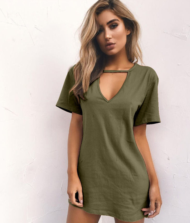 Womens V Neck Short Sleeve Tunic T-Shirt Solid Loose Blouse Casual Summer Tops - Hendrick Brun