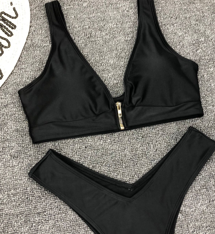 Fashion Split Zipper Solid Color Bikini - Hendrick Brun