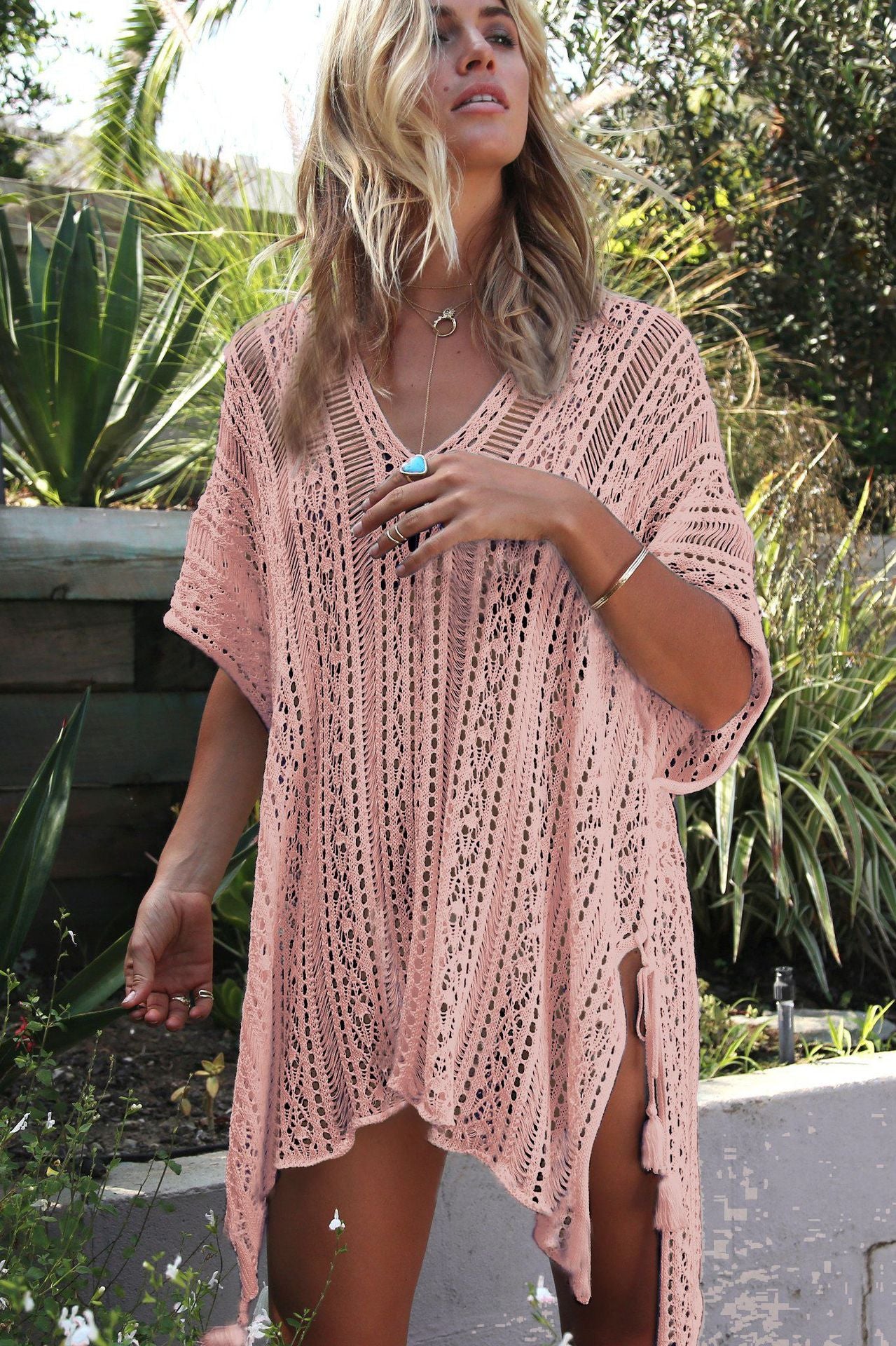 Knitted hollow loose bikini blouse