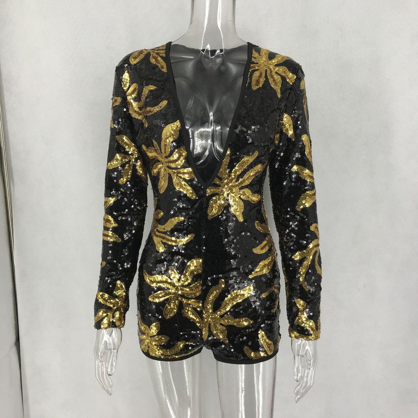 Womens V-neck Sequence Sequin Jumpsuit Romper Shorts - Hendrick Brun
