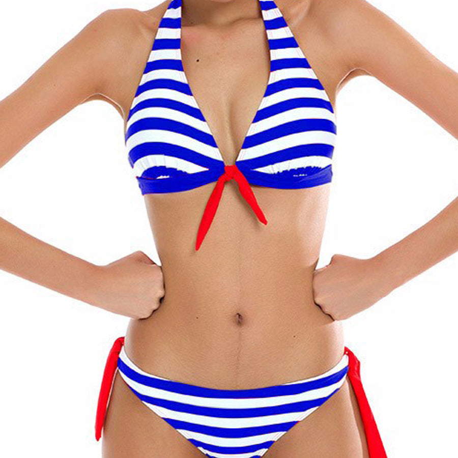 Color stripe bikini split