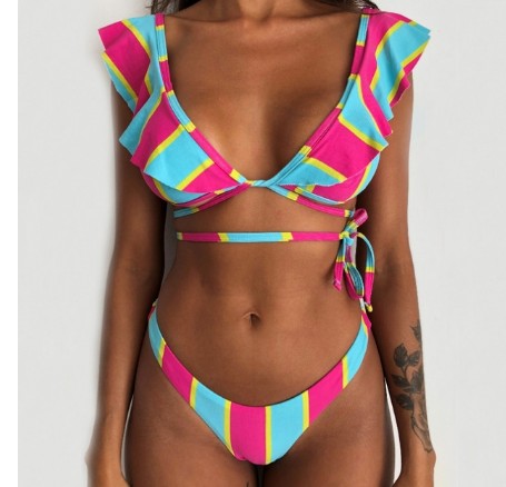 European and American sexy ruffled thin bikini swimsuit