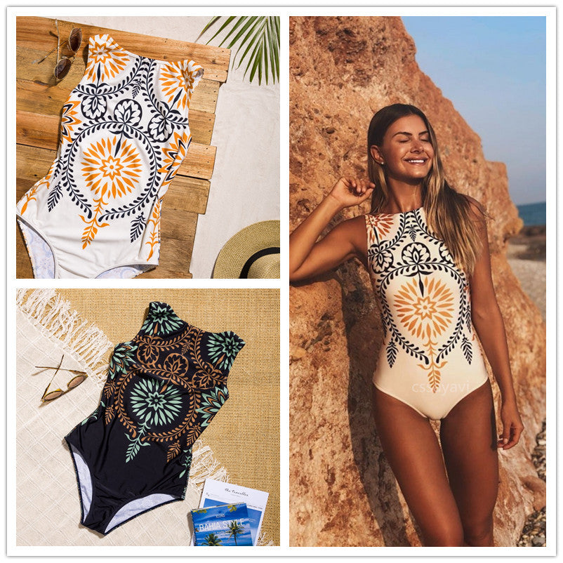 Vintage print bikini one-piece