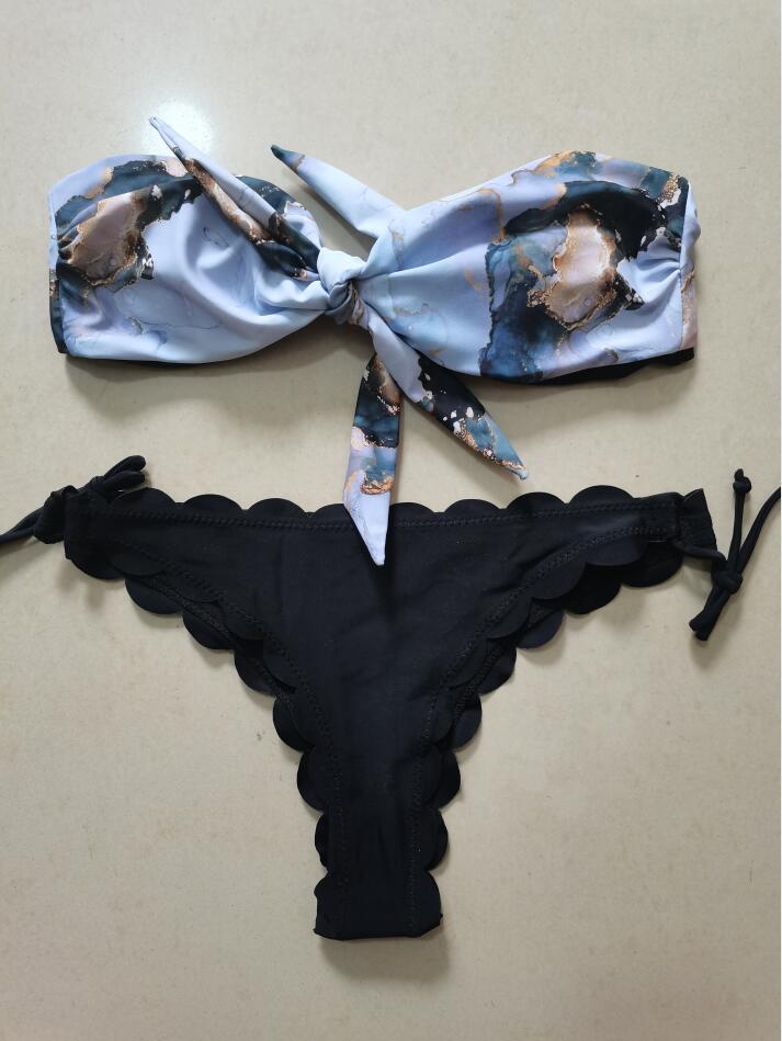 Bandeau Front Bow Top Ruffled Bottom Bikini