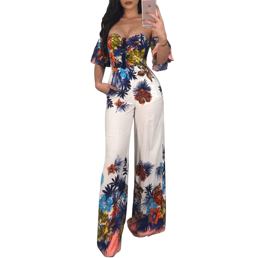 Womens Jumpsuit Off the Shoulder Ruffle Half Sleeve - Hendrick Brun