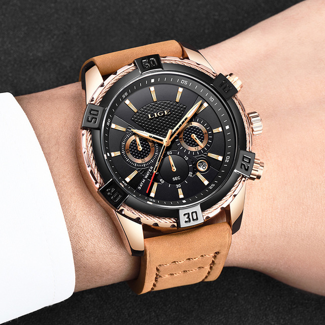 LIGE Mens Watch Waterproof Scratch resistant luminous hands comfortable leather band - Hendrick Brun