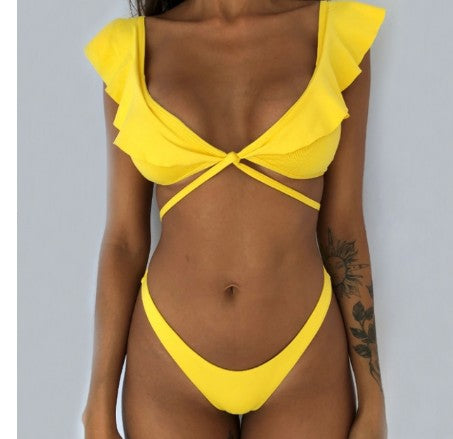European and American sexy ruffled thin bikini swimsuit