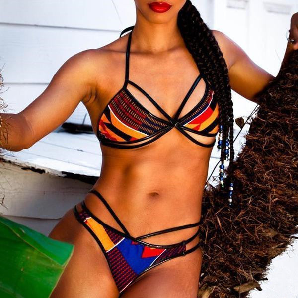 Maroon | Multi Colored Bikini Set