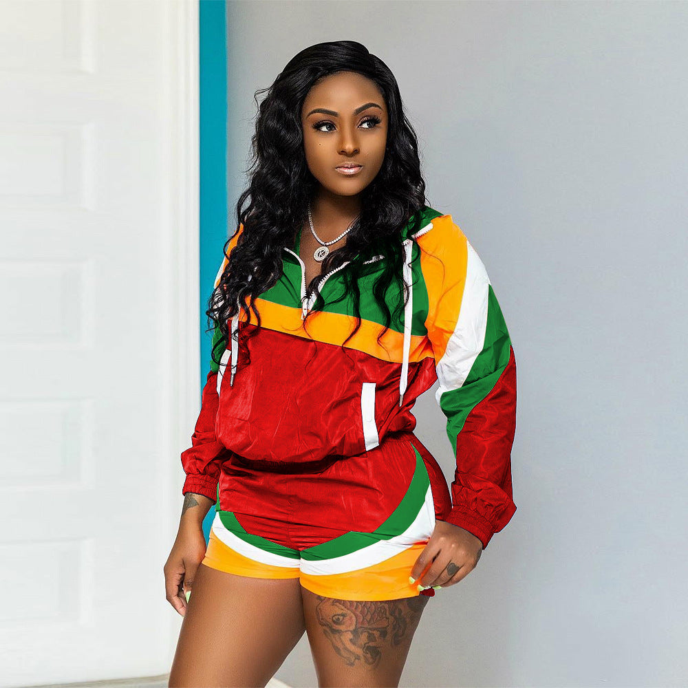 long-sleeved blazer and shorts track suit