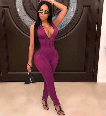 Deep V-Neck Striped jumpsuit