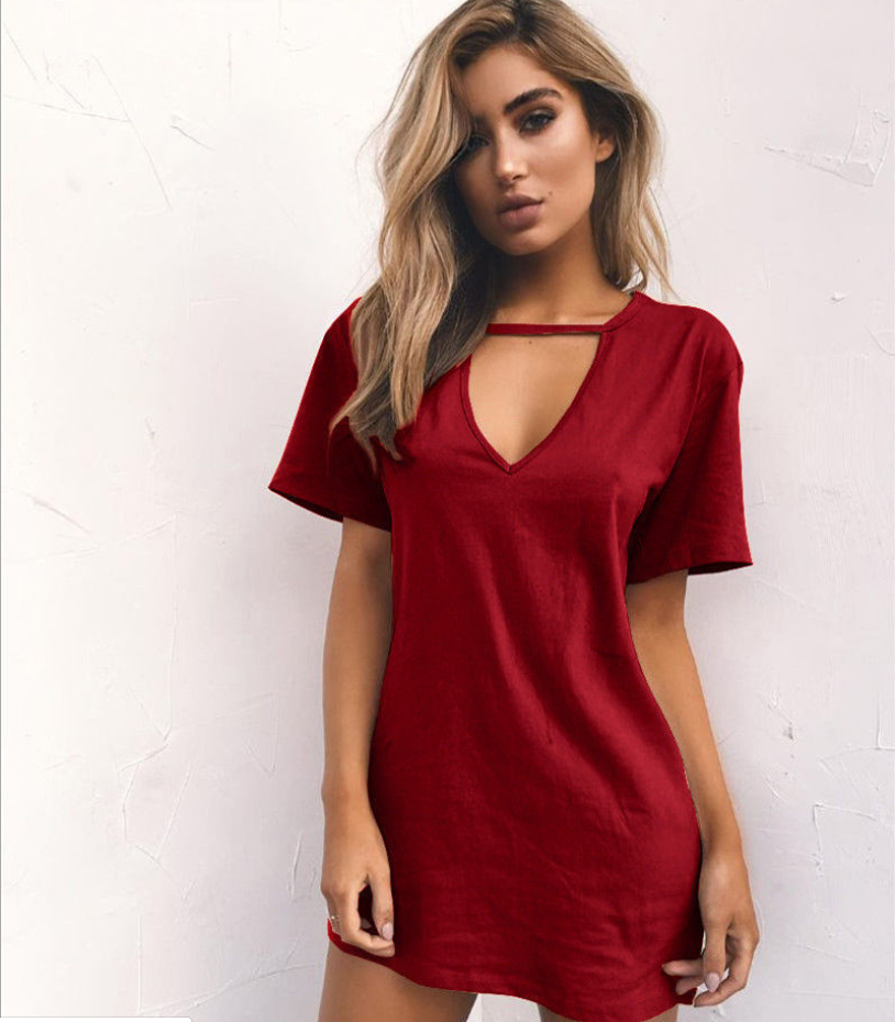 Womens V Neck Short Sleeve Tunic T-Shirt Solid Loose Blouse Casual Summer Tops - Hendrick Brun