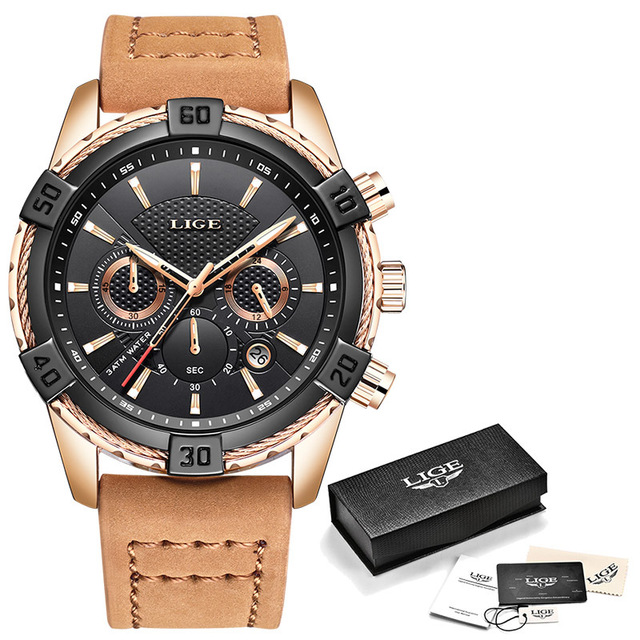 LIGE Mens Watch Waterproof Scratch resistant luminous hands comfortable leather band - Hendrick Brun