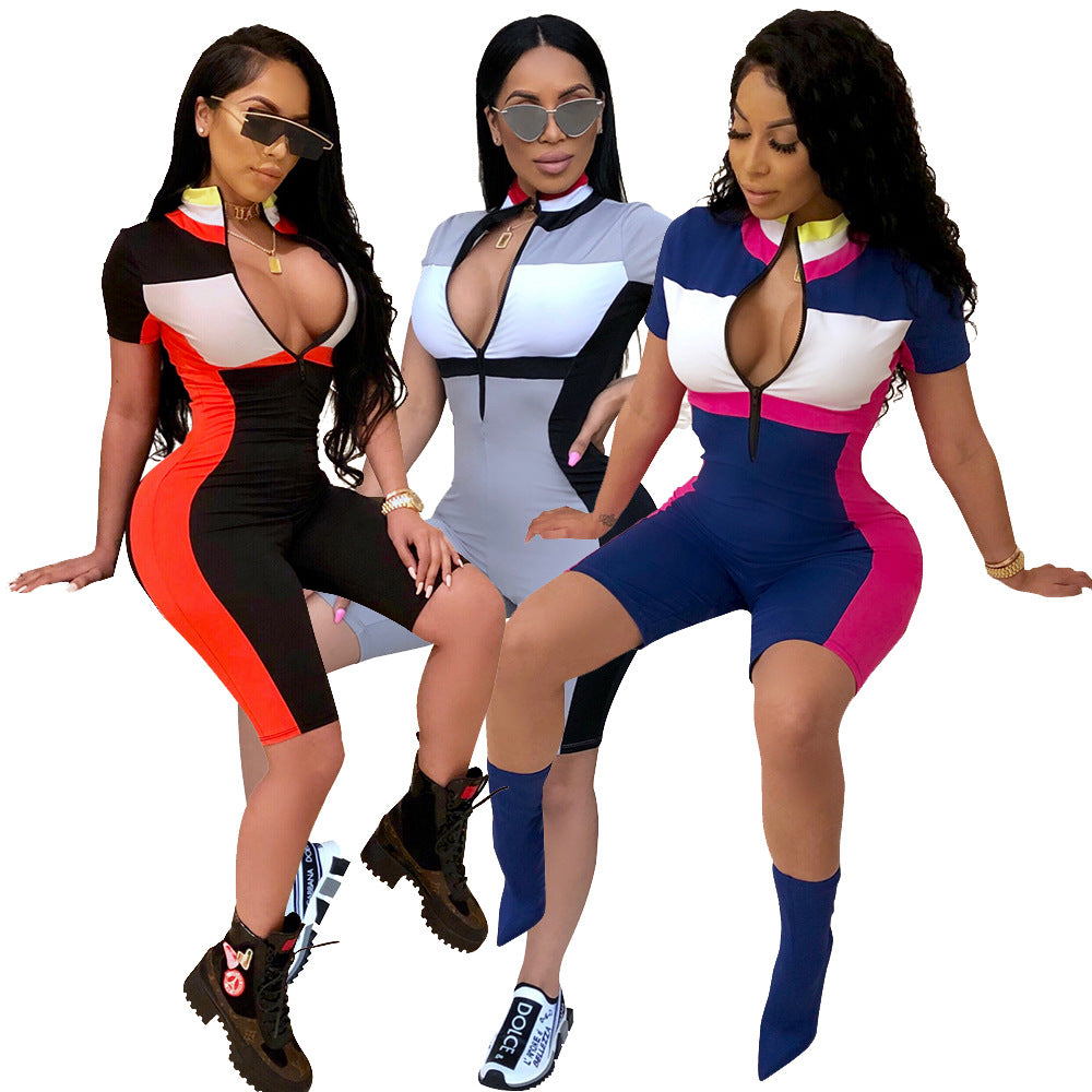 Womens Multi Color short sleeve short jumpsuit - Hendrick Brun