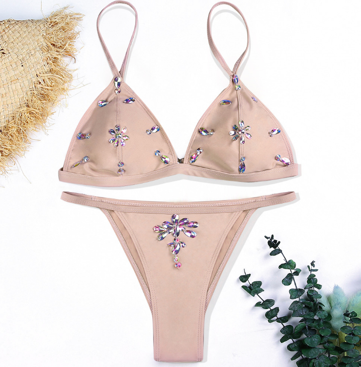 Women's Luxury Bling Diamond Bikini Set 2021 Women Push Up Bikini Set Swimsuit Crystal Bathing Suit Brazilian Low Waist Swimwear