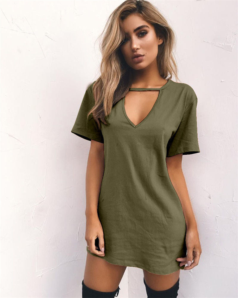 Womens V Neck Short Sleeve Tunic T-Shirt Solid Loose Blouse Casual Summer Tops - Hendrick Brun