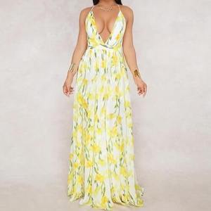 Deep V-neck Chiffon Backless Dress - Hendrick Brun