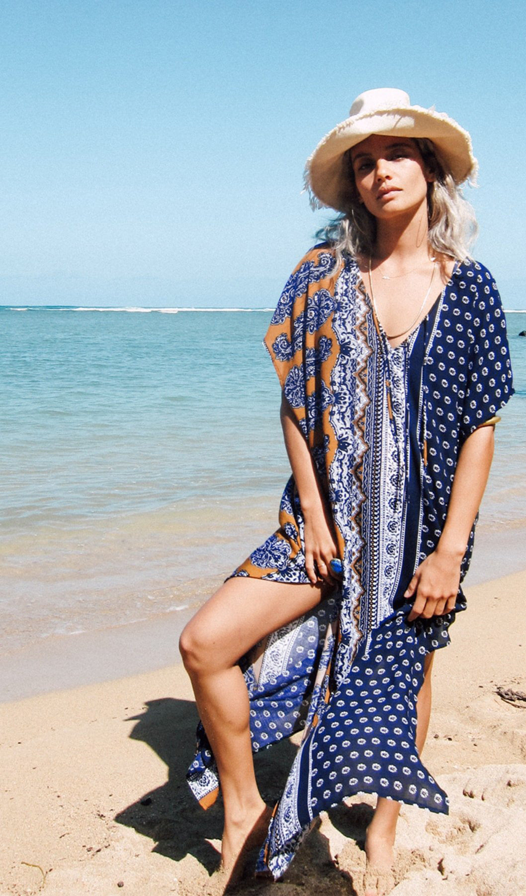 V-Neck Short Sleeve Floor Length Swimsuit Cover Up
