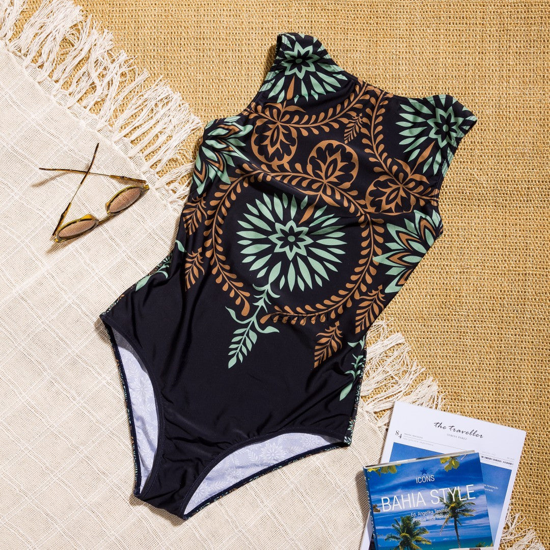 Vintage print bikini one-piece