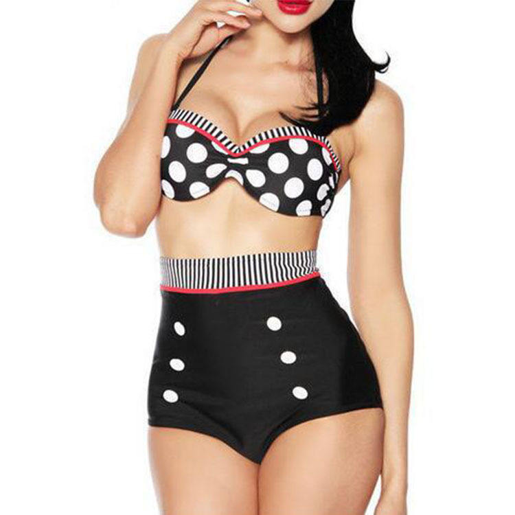 European and American retro high waist bikini high waist covered belly wave swimsuit