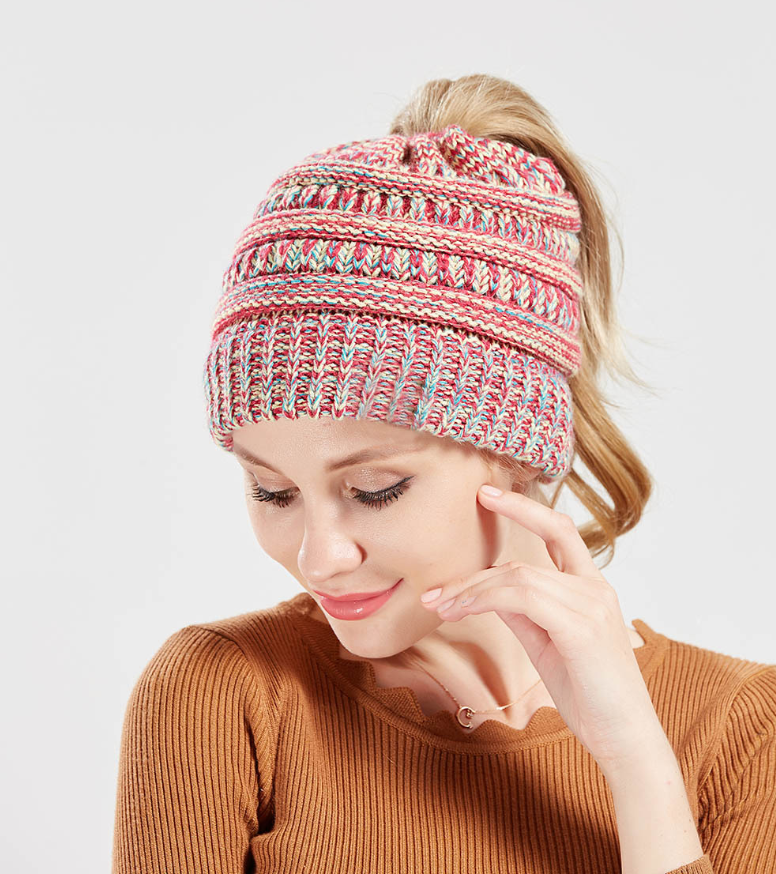 Mixed Color Knitted Wool Hat Ladies Non-labeled Ponytail Hat - Hendrick Brun