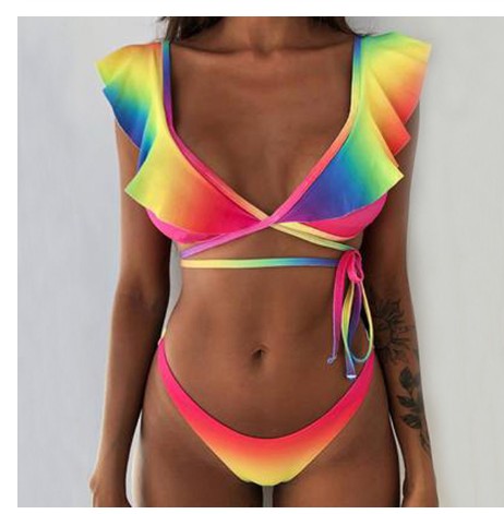 European and American sexy ruffled thin bikini swimsuit