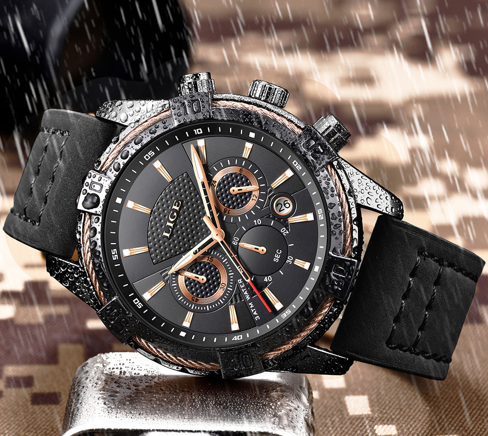 LIGE Mens Watch Waterproof Scratch resistant luminous hands comfortable leather band - Hendrick Brun