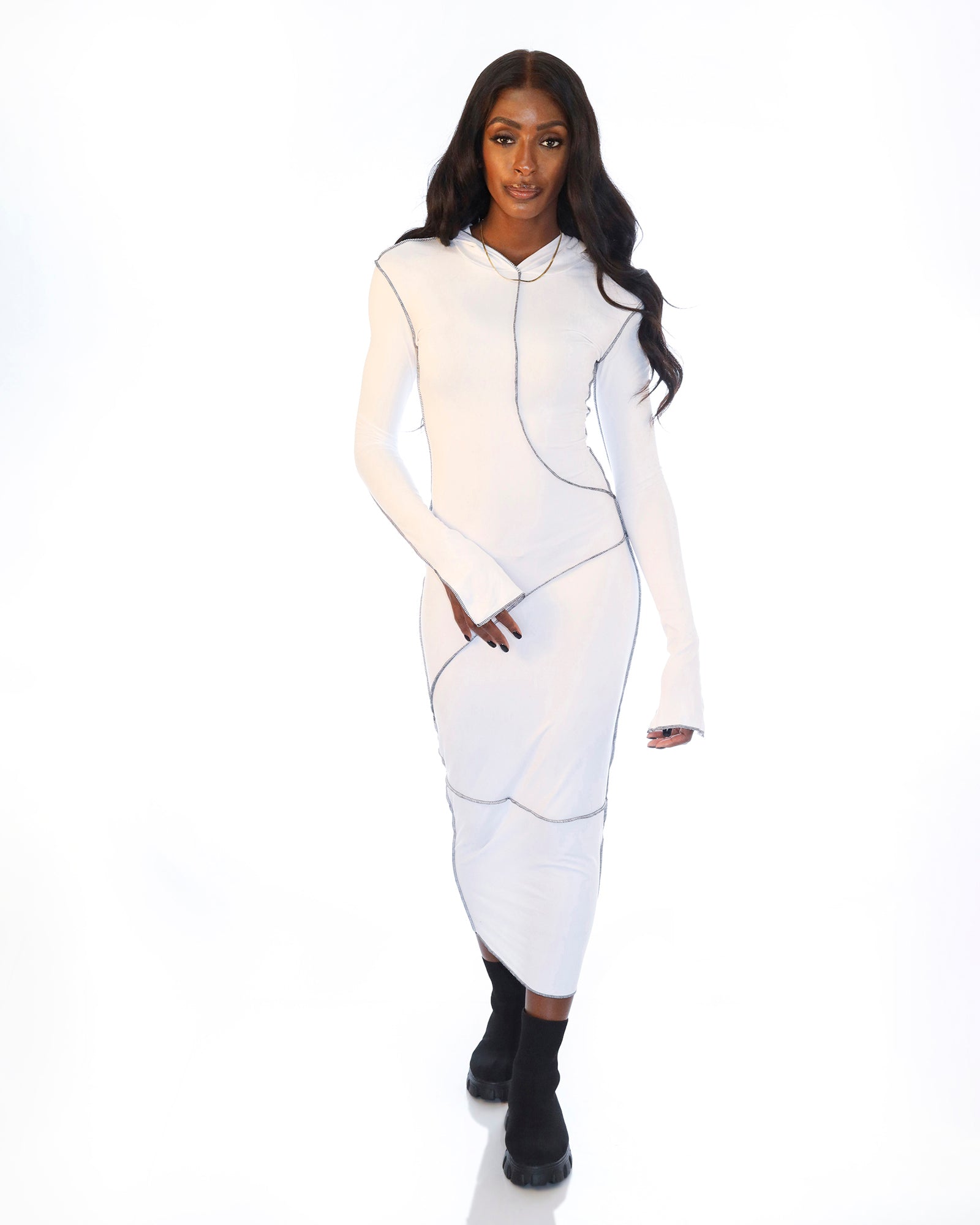 Womens Reverse Stitch Long Sleeved Hoodie Dress Hendrick Brun Womens Reverse Stitch Long Sleeved Hoodie Dress Hendrick Brun