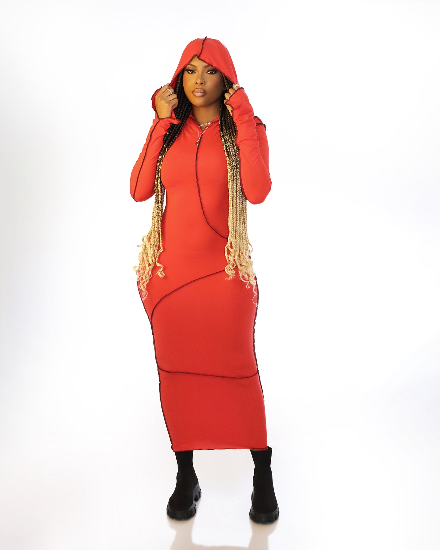 Womens Reverse Stitch Long Sleeved Hoodie Dress