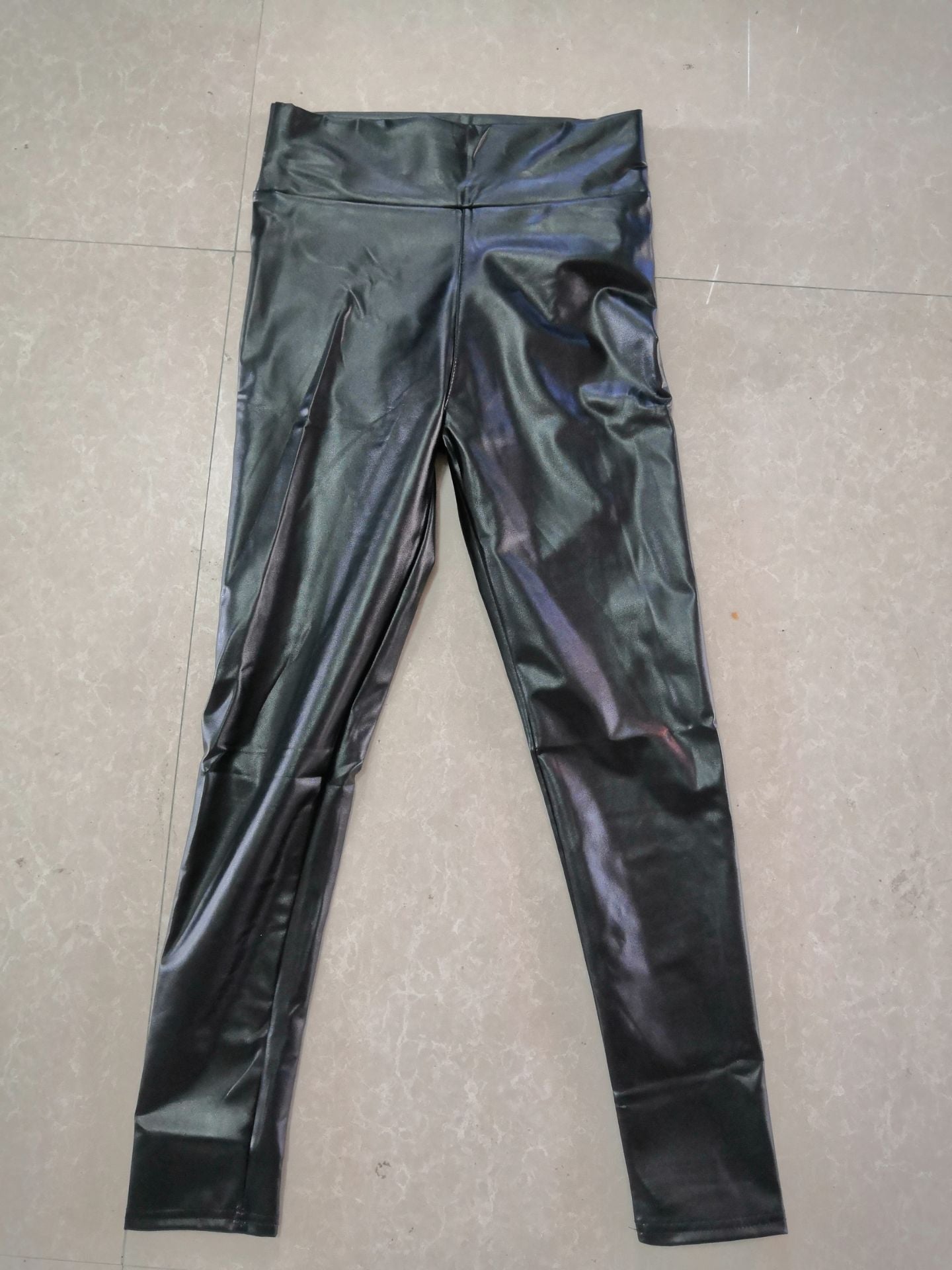 Reflective sexy hip leather pants elastic high waist leggings - Hendrick Brun