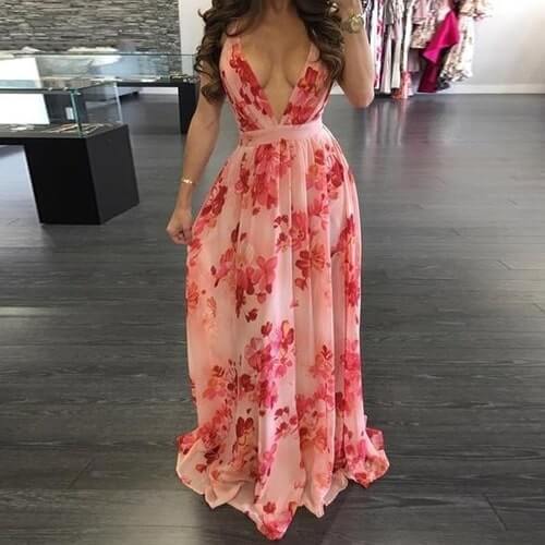 Deep V-neck Chiffon Backless Dress - Hendrick Brun