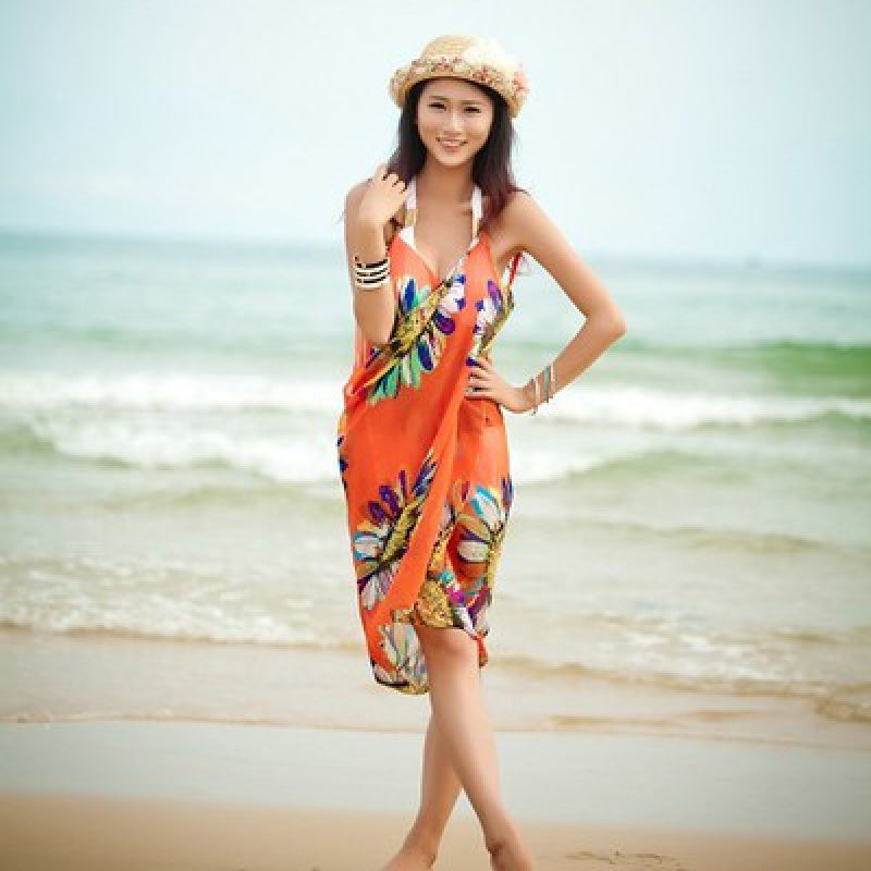 Multi-color Swimsuit Coverup Wrap Dress