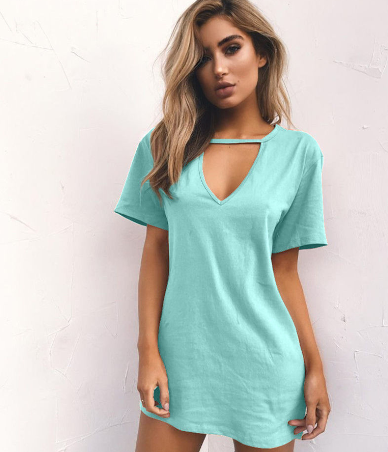 Womens V Neck Short Sleeve Tunic T-Shirt Solid Loose Blouse Casual Summer Tops - Hendrick Brun