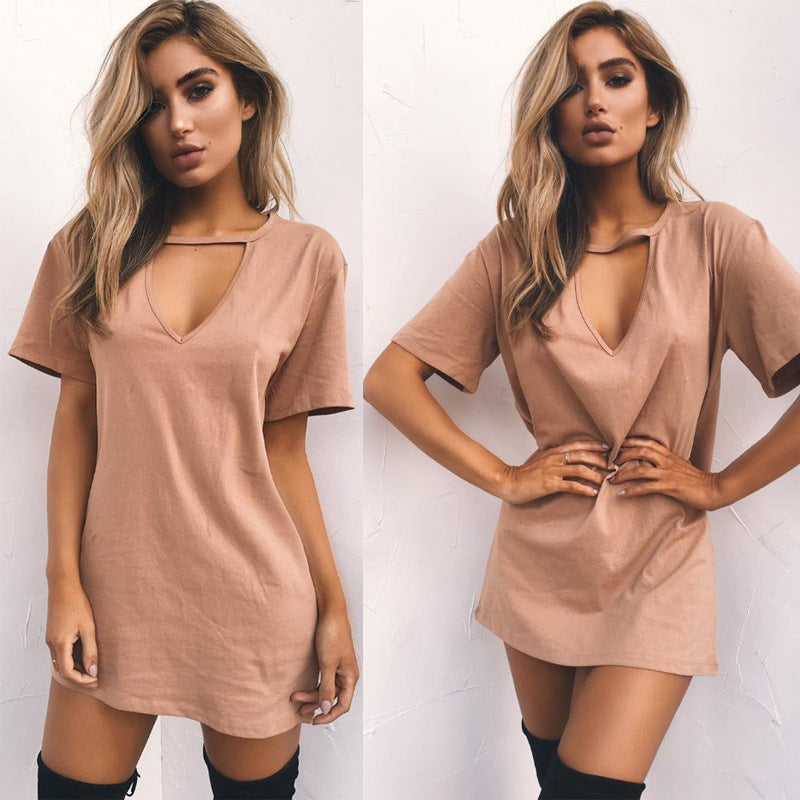 Womens V Neck Short Sleeve Tunic T-Shirt Solid Loose Blouse Casual Summer Tops - Hendrick Brun