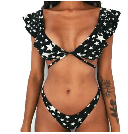European and American sexy ruffled thin bikini swimsuit