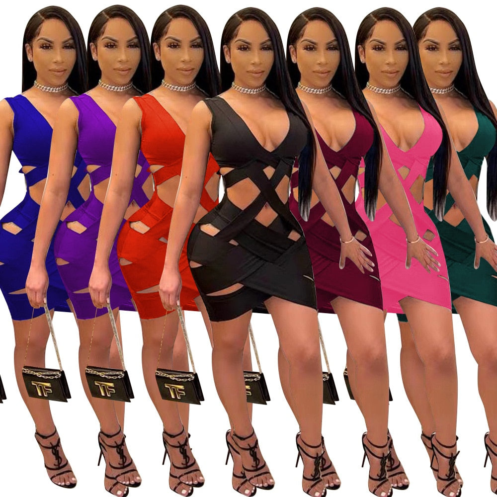 Deep V Neck Backless Bodycon Mini Dress - Hendrick Brun