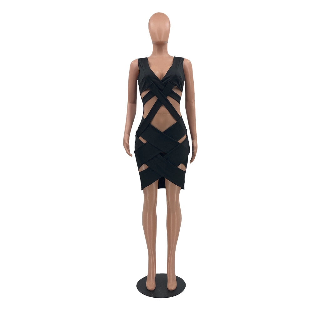 Deep V Neck Backless Bodycon Mini Dress - Hendrick Brun