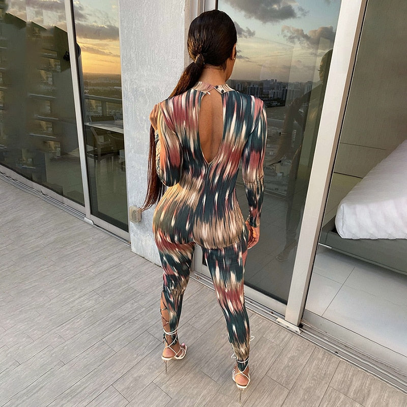 Lace-up Romper Long Sleeve Bodycon Jumpsuit Overall - Hendrick Brun