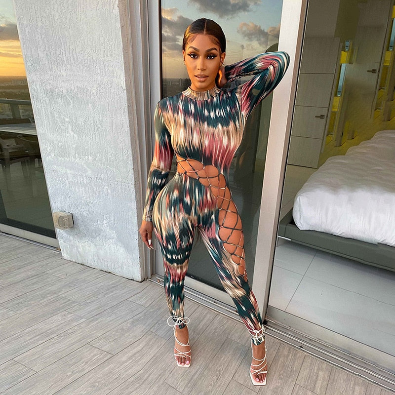 Lace-up Romper Long Sleeve Bodycon Jumpsuit Overall - Hendrick Brun