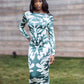 Womens Backless Bodycon Long-sleeved Print Dress