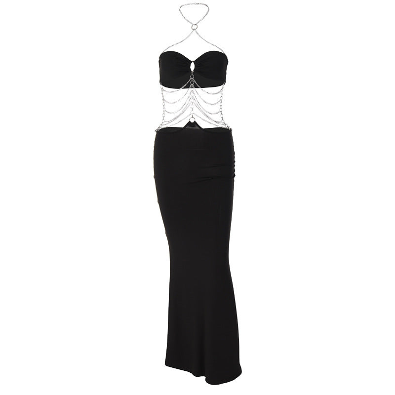 Fashion Personality Halter Neck Wrap Chest Cutout Dress