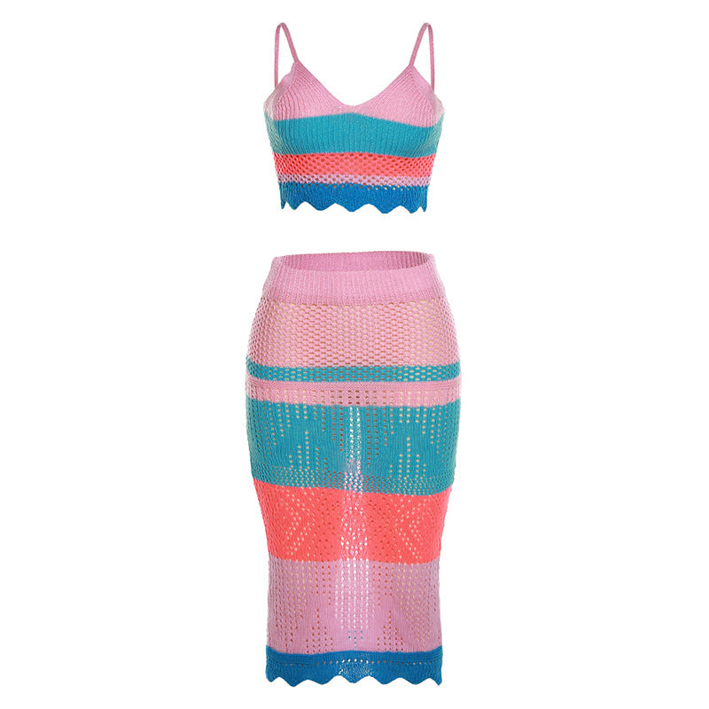 Women's Two Piece Camisole Multi-Color Knit Dress