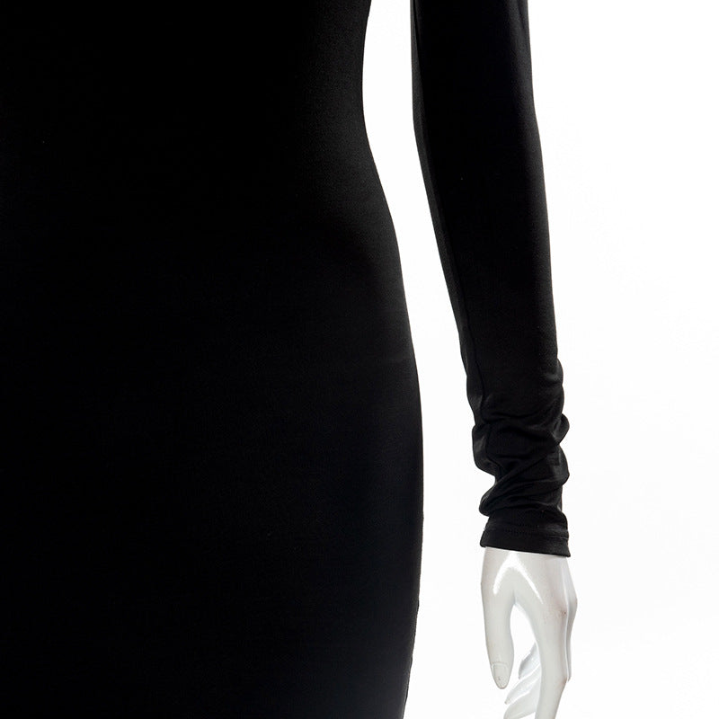 Women's Solid Color Long Sleeve Square Neck Slim Dress