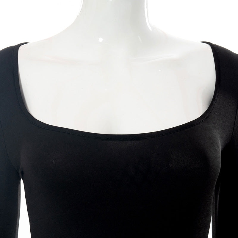 Women's Solid Color Long Sleeve Square Neck Slim Dress