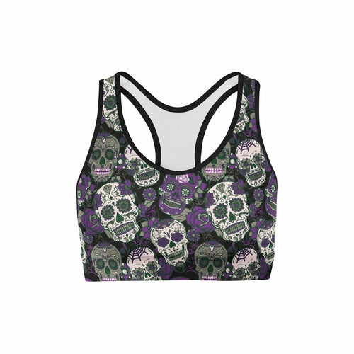 Womens Purple Sugar Skulls Sports Bra - Hendrick Brun
