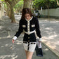 Knitted Cardigan Black and White Skirt Suit