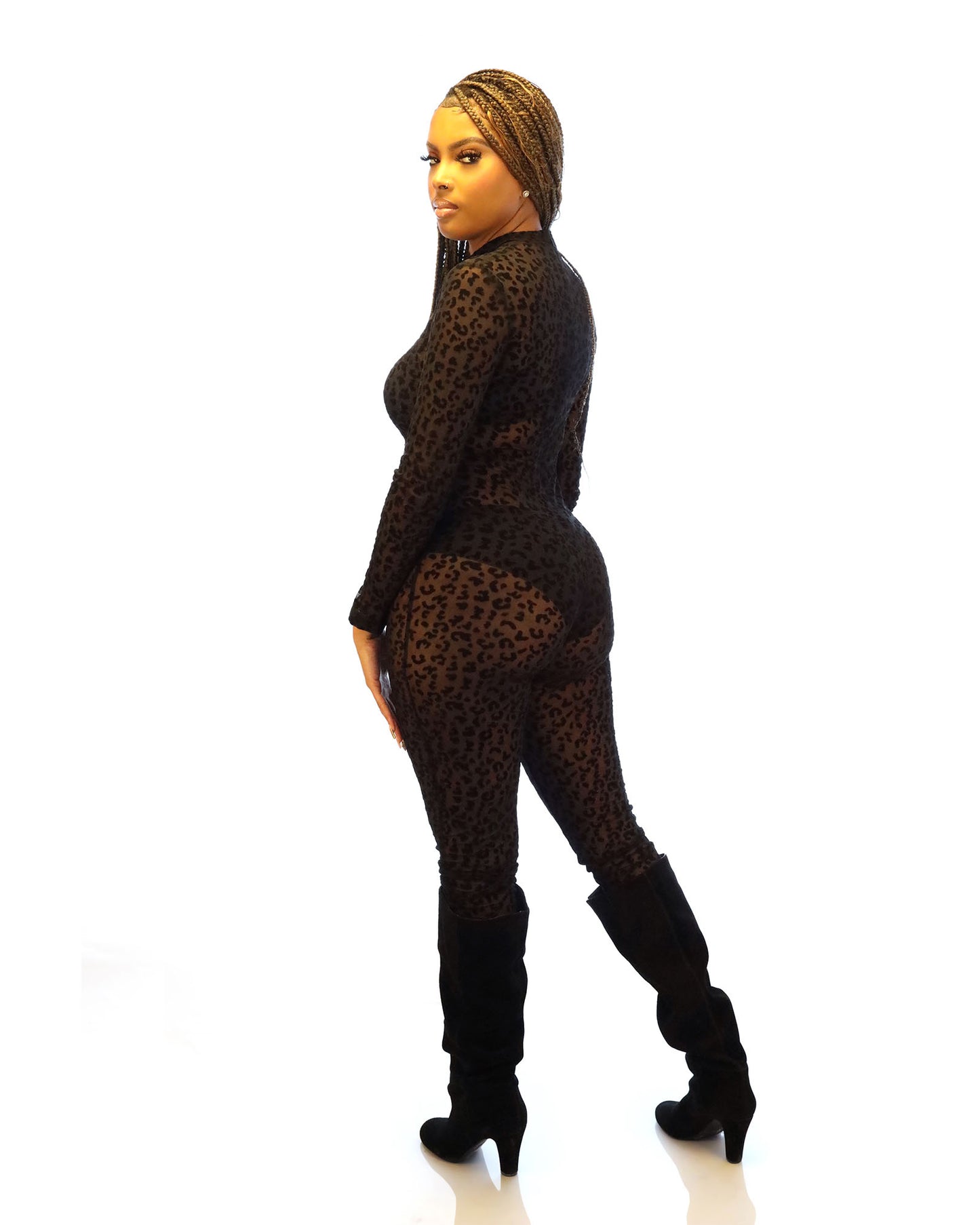 Women's Black Leopard Print Hollow Jumpsuit