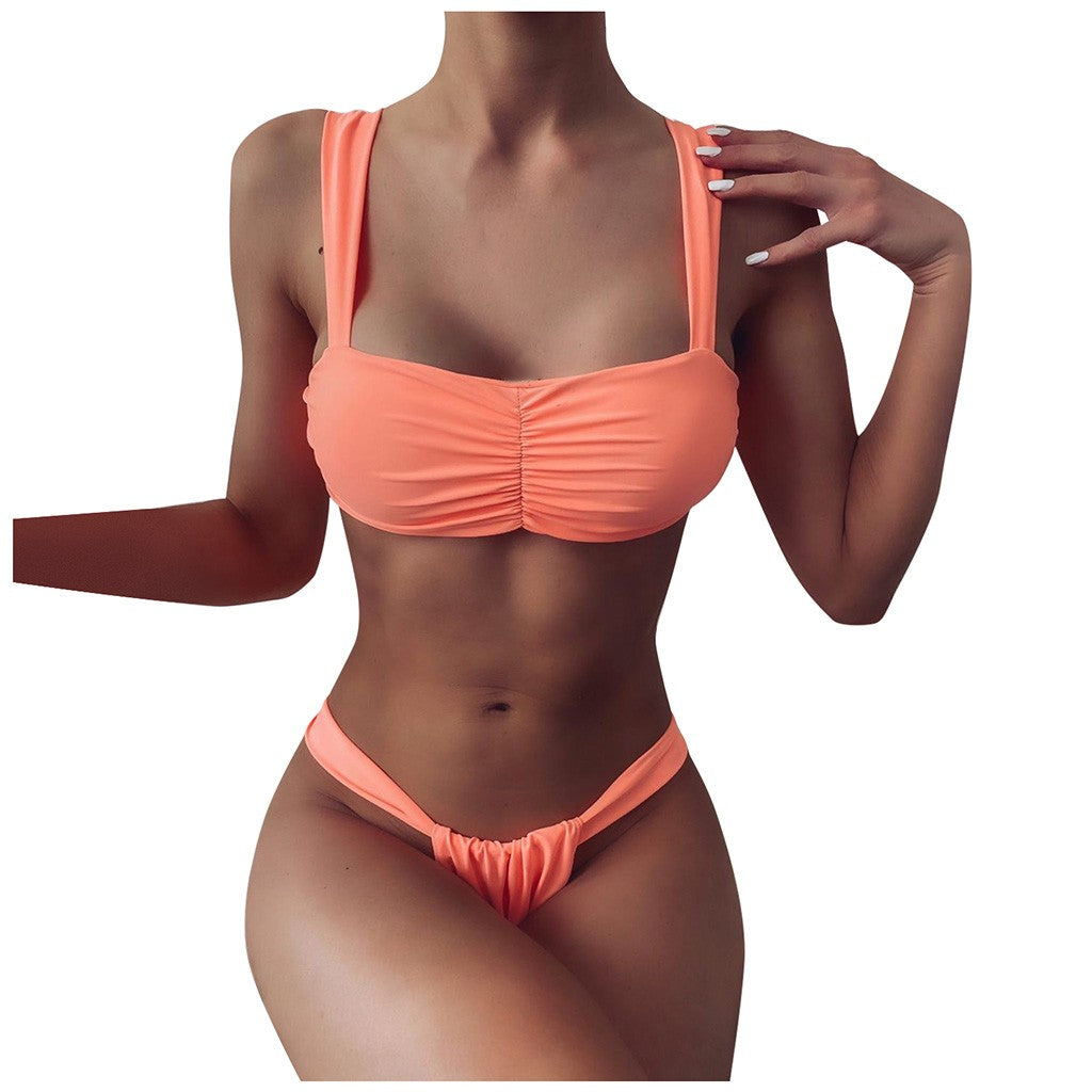 Solid color split bikini swimsuit