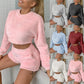 Womens Long Sleeved and Shorts Plush Two Piece Set - Hendrick Brun