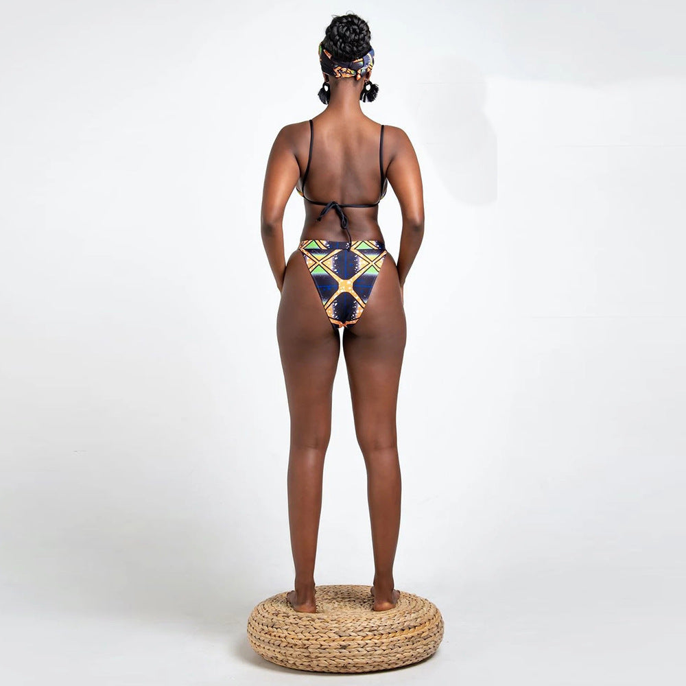 African Print Triangle Top High Cut Bottom Bikini