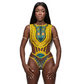 High waisted swimsuit with African design.